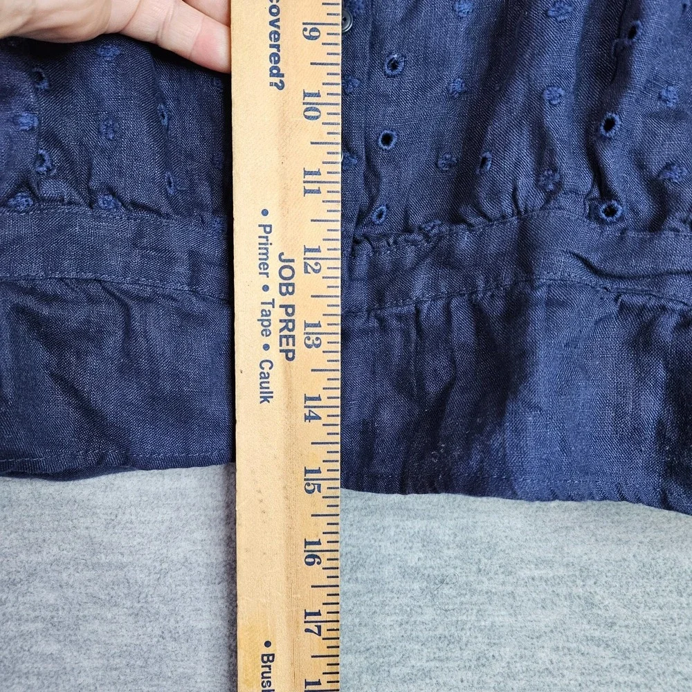 Reformation Women Sz 6 Blue Linen Eyelet Peplum Tank Top Button Front 100% Linen